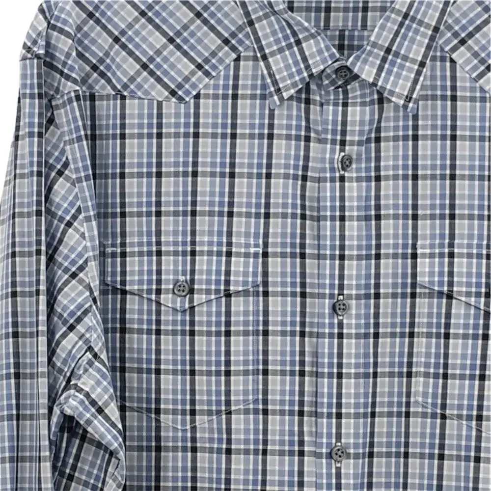 Banana Republic Plaid Dress Shirt Button Up Plaid Flap Pockets Blue White XL